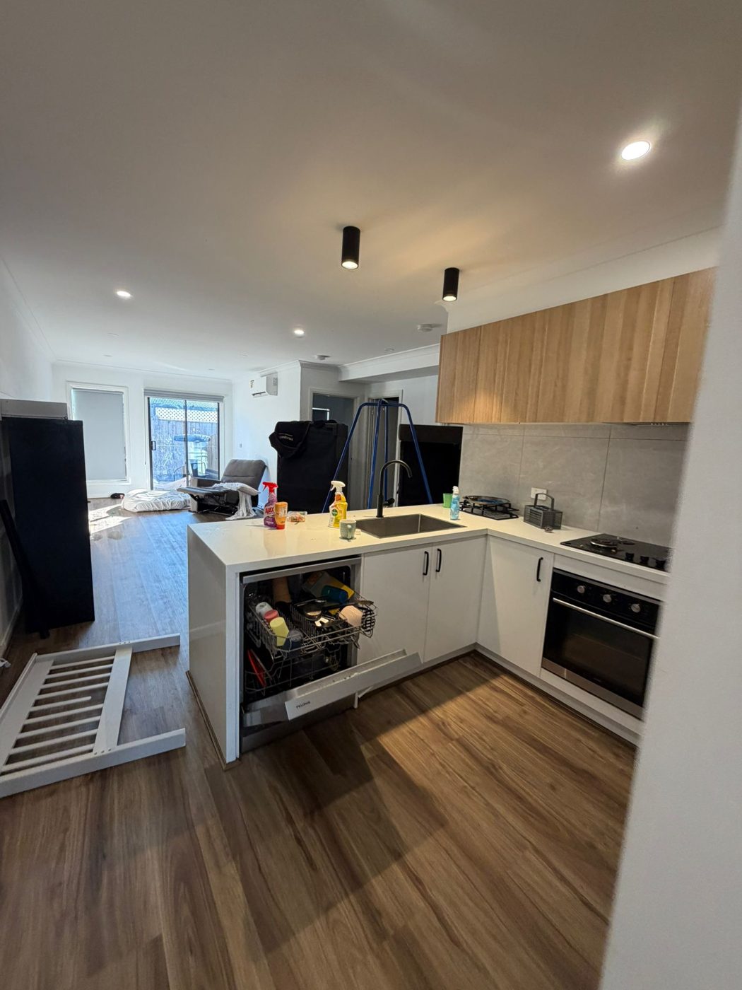 Open plan kitchen after a deep clean